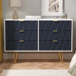 Crowndale Diamond 6 Drawer Indigo Matt and White Wide Chest of Drawers Ready Assembled - Indigo Matt & White - Wilko - thumbnail 1