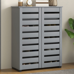 Portland 2 Door Grey Slatted Shoe Storage Cabinet - Size: 98 x 33 x 76cm - Dark Grey - Wilko