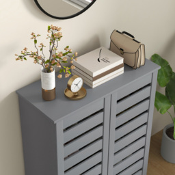 Portland 2 Door Grey Slatted Shoe Storage Cabinet - Size: 98 x 33 x 76cm - Dark Grey - Wilko - thumbnail 5