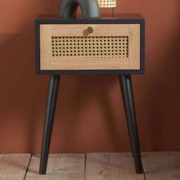 Croxley Single Drawer Black and Oak Rattan Bedside Table - Birlea - Wilko