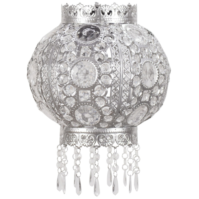 ValueLights Bazaar Moroccan Style Silver Chandelier Easy Fit Ceiling Light Shade with Jewel Droplets - Size: 35 x 27 x 27cm - Wilko - image 1