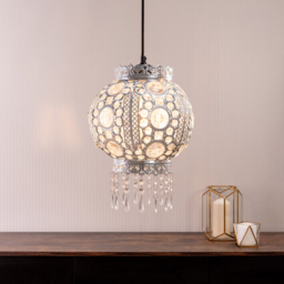 ValueLights Bazaar Moroccan Style Silver Chandelier Easy Fit Ceiling Light Shade with Jewel Droplets - Size: 35 x 27 x 27cm - Wilko - thumbnail 3