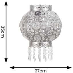 ValueLights Bazaar Moroccan Style Silver Chandelier Easy Fit Ceiling Light Shade with Jewel Droplets - Size: 35 x 27 x 27cm - Wilko - thumbnail 7