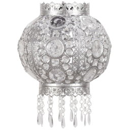 ValueLights Bazaar Moroccan Style Silver Chandelier Easy Fit Ceiling Light Shade with Jewel Droplets - Size: 35 x 27 x 27cm - Wilko