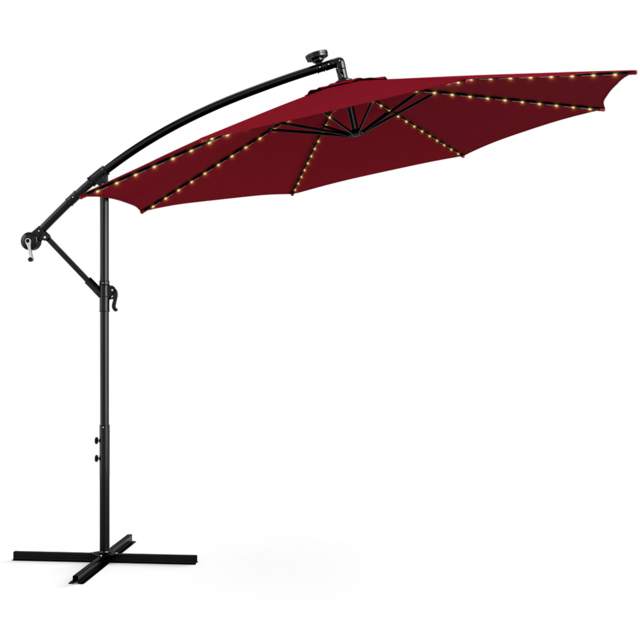 Costway Red Solar Powered LED Patio Offset Umbrella 3.3m - Size: 303 x 303 x 243.5cm - Grey - Wilko - image 1