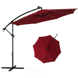 Costway Red Solar Powered LED Patio Offset Umbrella 3.3m - Size: 303 x 303 x 243.5cm - Grey - Wilko - thumbnail 3