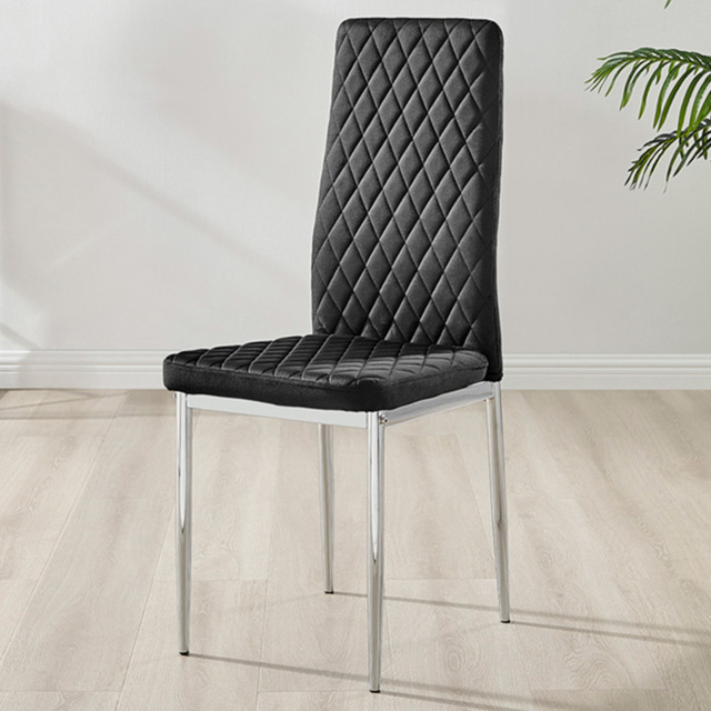 Furniturebox Valera Set of 4 Black and Chrome Velvet Dining Chair - Wilko - image 1