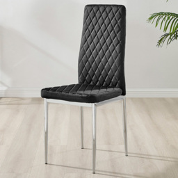 Furniturebox Valera Set of 4 Black and Chrome Velvet Dining Chair - Wilko - thumbnail 1