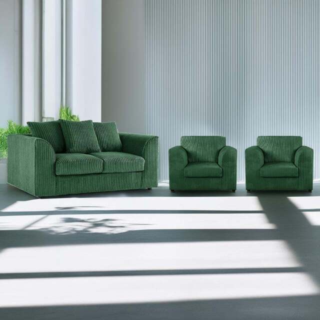 Luxor 4 Seater Green Jumbo Cord Scatter Back Sofa Suite - Wilko - image 1