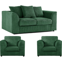 Luxor 4 Seater Green Jumbo Cord Scatter Back Sofa Suite - Wilko - thumbnail 3