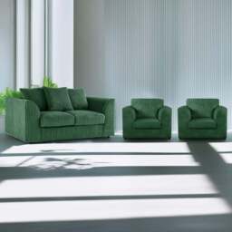 Luxor 4 Seater Green Jumbo Cord Scatter Back Sofa Suite - Wilko - thumbnail 1