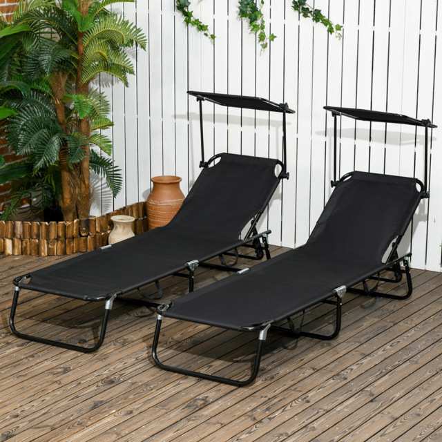Outsunny Set of 2 Black Mesh Folding Chaise Lounge Pool Chairs - Size: 80 x 25 x 58cm - Wilko - image 1