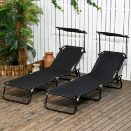 Outsunny Set of 2 Black Mesh Folding Chaise Lounge Pool Chairs - Size: 80 x 25 x 58cm - Wilko - thumbnail 1
