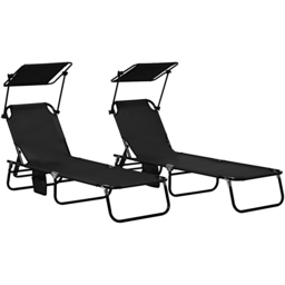 Outsunny Set of 2 Black Mesh Folding Chaise Lounge Pool Chairs - Size: 80 x 25 x 58cm - Wilko - thumbnail 3