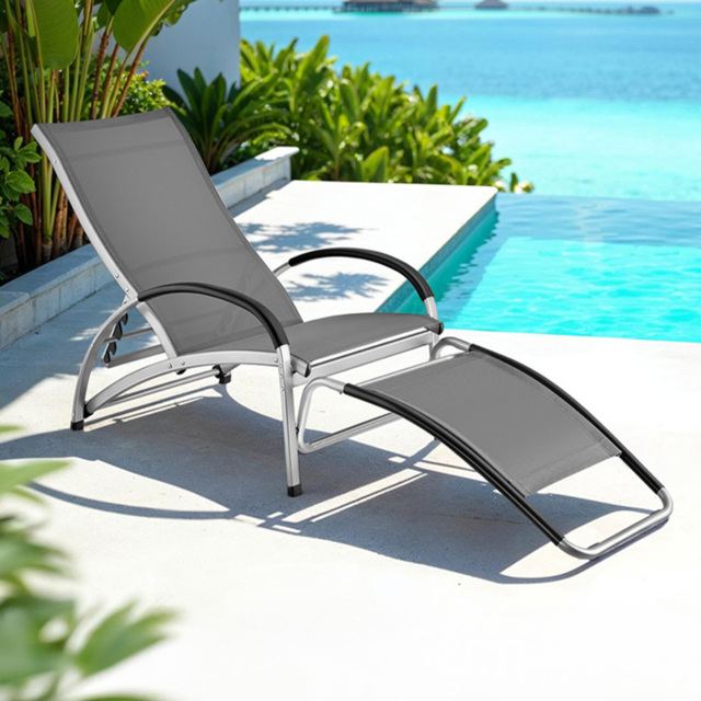 tectake Avignon Grey 2 in 1 Sun Lounger with Adjustable Backrest - Size: 91 x 62 x 195cm - Wilko - image 1