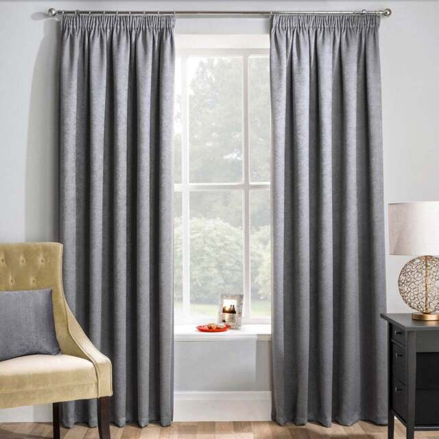 Enhanced Living Matrix Grey Thermal Pencil Pleat Readymade Curtains 117 x 183cm - Wilko - image 1