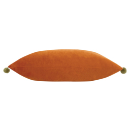 Paoletti Fiesta Rust Khaki Pom Pom Velvet Cushion - Size: 50 x 35 cm - Multi - Wilko - thumbnail 3