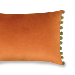 Paoletti Fiesta Rust Khaki Pom Pom Velvet Cushion - Size: 50 x 35 cm - Multi - Wilko - thumbnail 4
