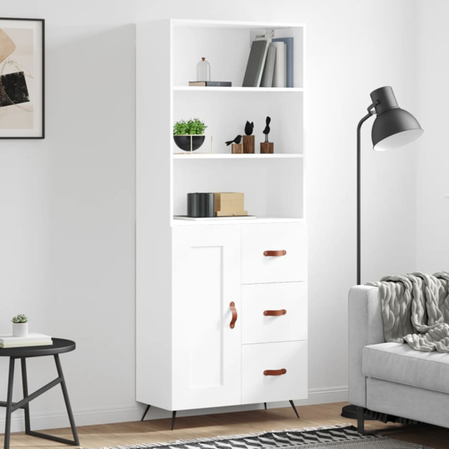 vidaXL Single Door 3 Drawer 3 Shelf White Highboard - Size: 180 x 69.5 x 34cm - Wilko - image 1