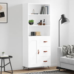 vidaXL Single Door 3 Drawer 3 Shelf White Highboard - Size: 180 x 69.5 x 34cm - Wilko - thumbnail 1