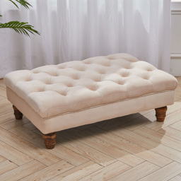 Living and Home Cream Buttoned Velvet Footstool - Wilko