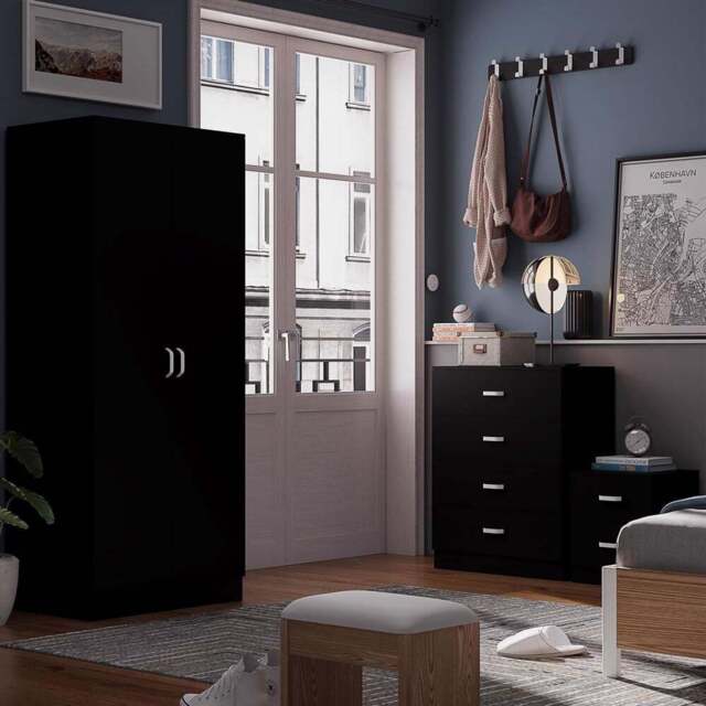 FWStyle Tunis 3 Piece Matt Black Bedroom Furniture Set - Wilko - image 1