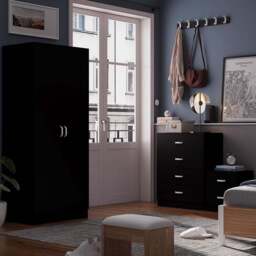 FWStyle Tunis 3 Piece Matt Black Bedroom Furniture Set - Wilko - thumbnail 1