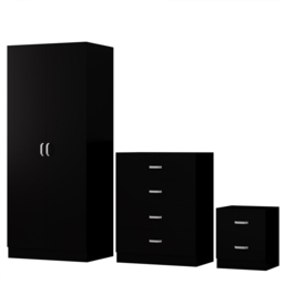 FWStyle Tunis 3 Piece Matt Black Bedroom Furniture Set - Wilko - thumbnail 3