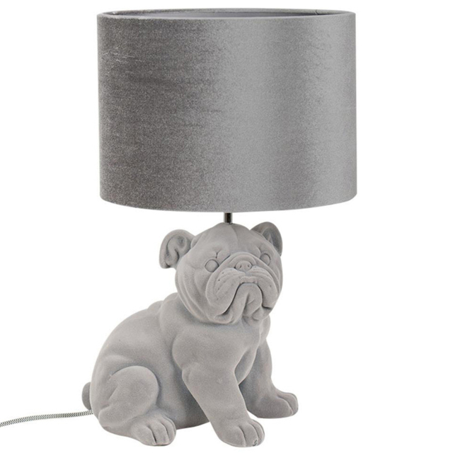 ValueLights Billy Grey Velvet Bulldog LED Table Lamp - Size: 46.5 x 31 x 28cm - Wilko - image 1