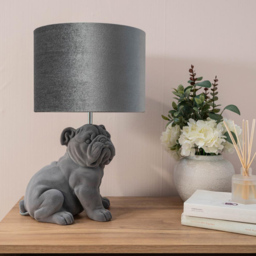 ValueLights Billy Grey Velvet Bulldog LED Table Lamp - Size: 46.5 x 31 x 28cm - Wilko - thumbnail 3