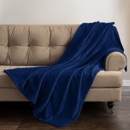 Velosso Navy Plain Corduroy Throw 127 x 152cm - Size: 127 x 152 x 1cm - Wilko - thumbnail 3