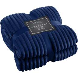 Velosso Navy Plain Corduroy Throw 127 x 152cm - Size: 127 x 152 x 1cm - Wilko