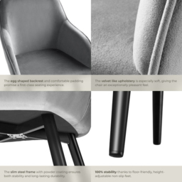 tectake Marilyn Set of 8 Grey and Black Velvet Padded Dining Chair - Wilko - thumbnail 6
