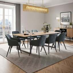 tectake Marilyn Set of 8 Grey and Black Velvet Padded Dining Chair - Wilko