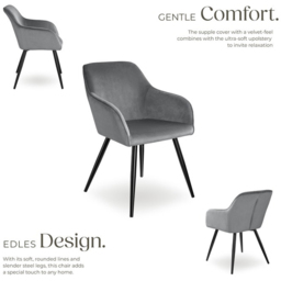 tectake Marilyn Set of 8 Grey and Black Velvet Padded Dining Chair - Wilko - thumbnail 4