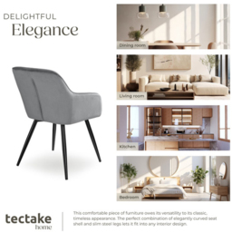 tectake Marilyn Set of 8 Grey and Black Velvet Padded Dining Chair - Wilko - thumbnail 7