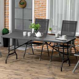 Outsunny 6 Seater Black Folding Garden Dining Table - Grey - Wilko