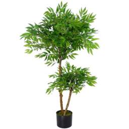 Botanik Ruscus Ficus Artificial Tree with Real Wood Trunk in Pot 3.3ft - Size: 100 x 60 x 60cm - Green - Wilko
