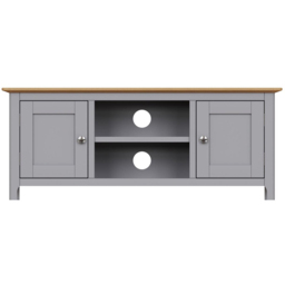 FWStyle Taberno 2 Door 2 Shelf Dove Grey and Oak Wide TV Unit - Size: 44 x 110 x 35cm - Wilko - thumbnail 4