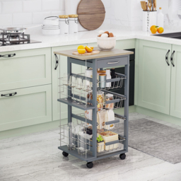 Portland Grey and Wood Rolling Kitchen Storage Cart - Size: 47 x 37 x 83cm - Wilko - thumbnail 3