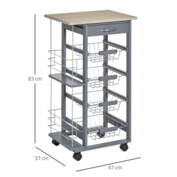 Portland Grey and Wood Rolling Kitchen Storage Cart - Size: 47 x 37 x 83cm - Wilko - thumbnail 4