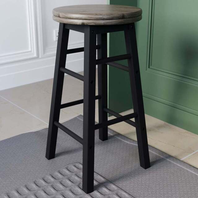 Chef Vida Black Wooden Revolving Bar Stool - Size: 64 x 32 x 32cm - Wilko - image 1