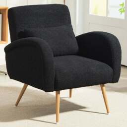 HOMCOM Black Teddy Fleece Swivel Accent Chair - Size: Single - Wilko