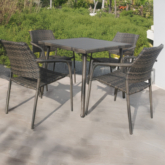 Furniture One 4 Seater Rattan Stackable Garden Dining Set - Brown - Wilko - image 1