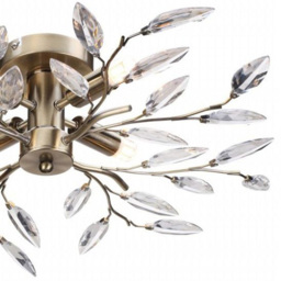 Happy Homewares Modern Birch Clear Leaves 4 Light Semi Flush Antique Brass Ceiling Light - Size: 15 x 60 x 60cm - Gold - Wilko - thumbnail 3