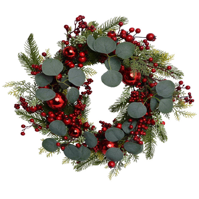 The Christmas Workshop Artificial Wreath with Red Baubles 45cm - Size: 10 x 45 x 45cm - Multi - Wilko - image 1