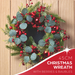 The Christmas Workshop Artificial Wreath with Red Baubles 45cm - Size: 10 x 45 x 45cm - Multi - Wilko - thumbnail 5