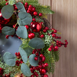 The Christmas Workshop Artificial Wreath with Red Baubles 45cm - Size: 10 x 45 x 45cm - Multi - Wilko - thumbnail 4
