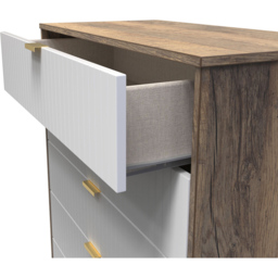 Crowndale 5 Drawer White Matt and Vintage Oak Wide Chest of Drawers Ready Assembled - Wilko - thumbnail 7
