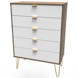 Crowndale 5 Drawer White Matt and Vintage Oak Wide Chest of Drawers Ready Assembled - Wilko - thumbnail 3